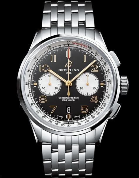 breitling stainless steel black dial black subdials arabic numerals|Premier B01 Chronograph 42 Norton Stainless steel .